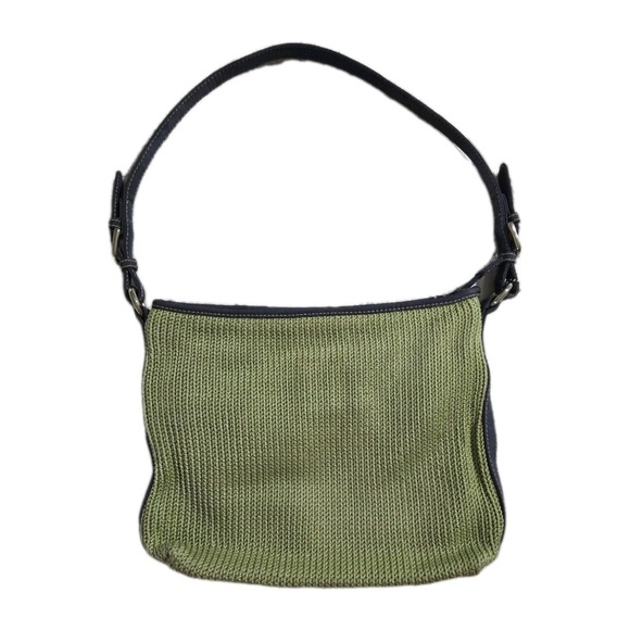 The Sak Women's Shoulder Bag Tote Woven  Green Crochet Knit Black strap handle - Picture 2 of 3